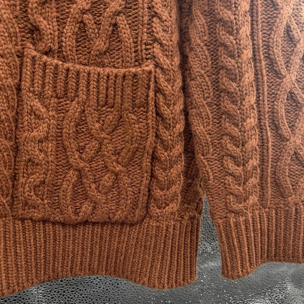 Botvela Chunky Cable Knit Full Zip Cardigan Sweater Men Small Rust NWT Fisherman - Picture 7 of 10